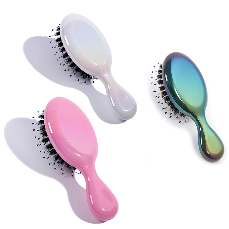 1PC Oval Boar Bristle & Nylon Hair Comb Plating Anti-static Hair Scalp Massage Comb Hairbrush Salon Hair Care Brush Styling Tool