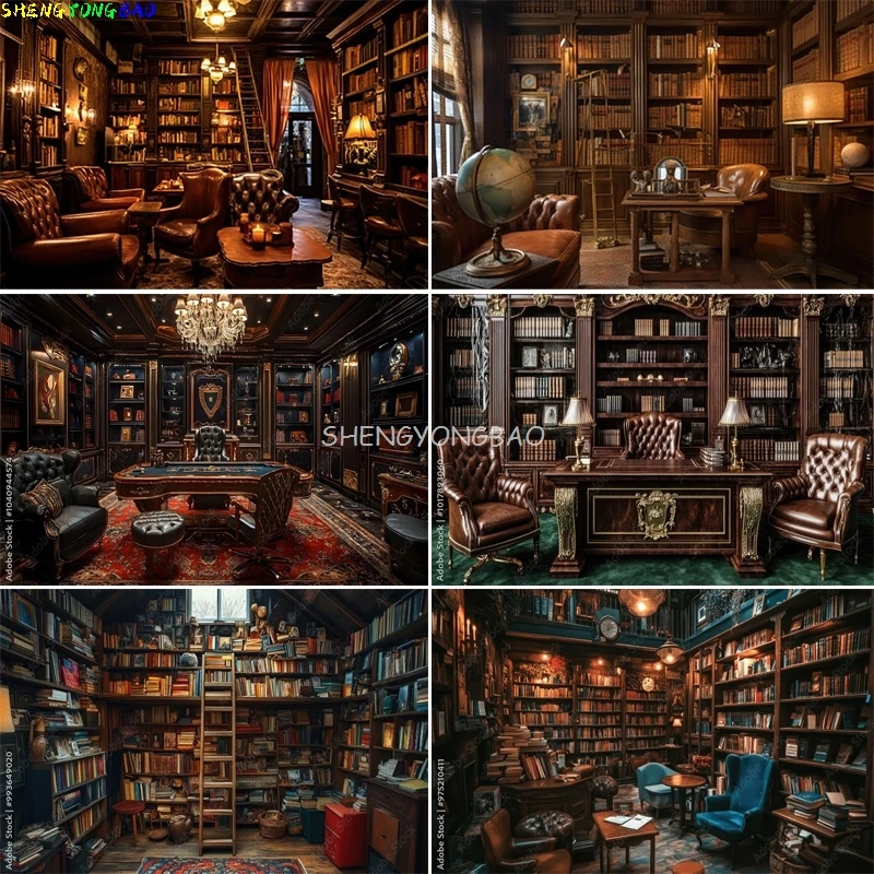 

Antique Furniture Room Photography Backdrops Functional Desk Chair Wall Clock Gift Shop Library Photo Studio Background FG-03