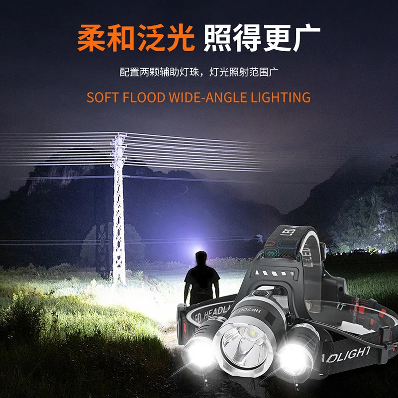 

Hot selling three headlights upgraded with built-in polymer lithium battery, USB charging, long battery life, fishing headlights