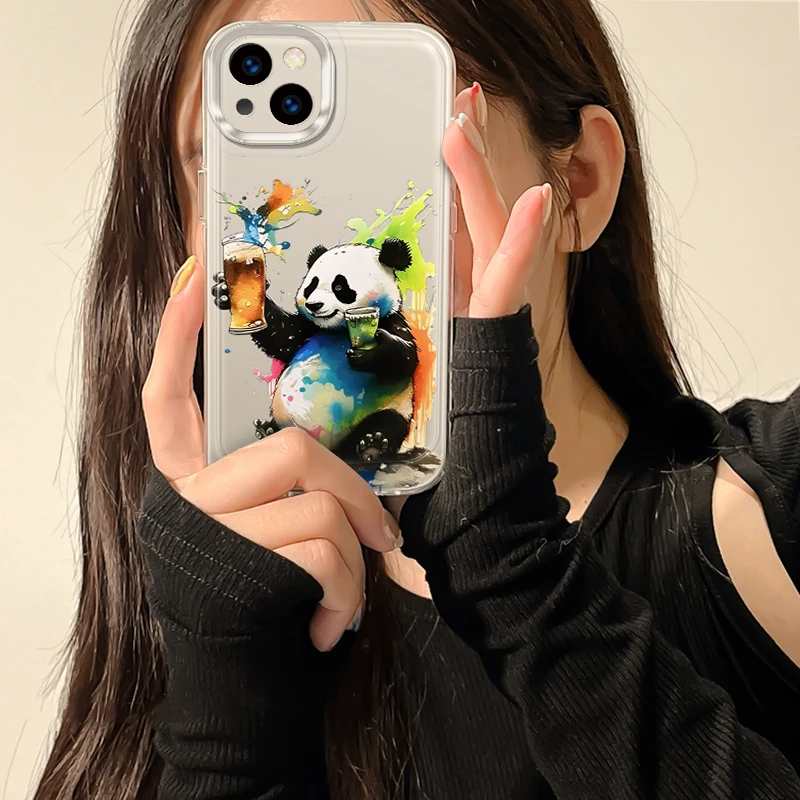 Space shell painted ink splashed panda phone case For iPhone 15 14 Plus 7 8 X XS XR 11 12 13 Pro Max Silicone Cases Cover