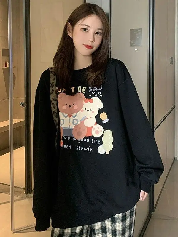 

Свободная женская толстовка с длинным рукавом в студенческом стиле, удобная верхняя одежда для весны и осени, новая корейская версия, топ в стиле Lazy Top