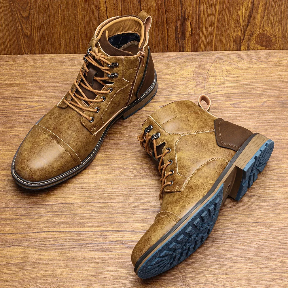 

PopMen's Classic American Style Leather Boots 2025 Fashion Comfortable Brand Ankle Boots