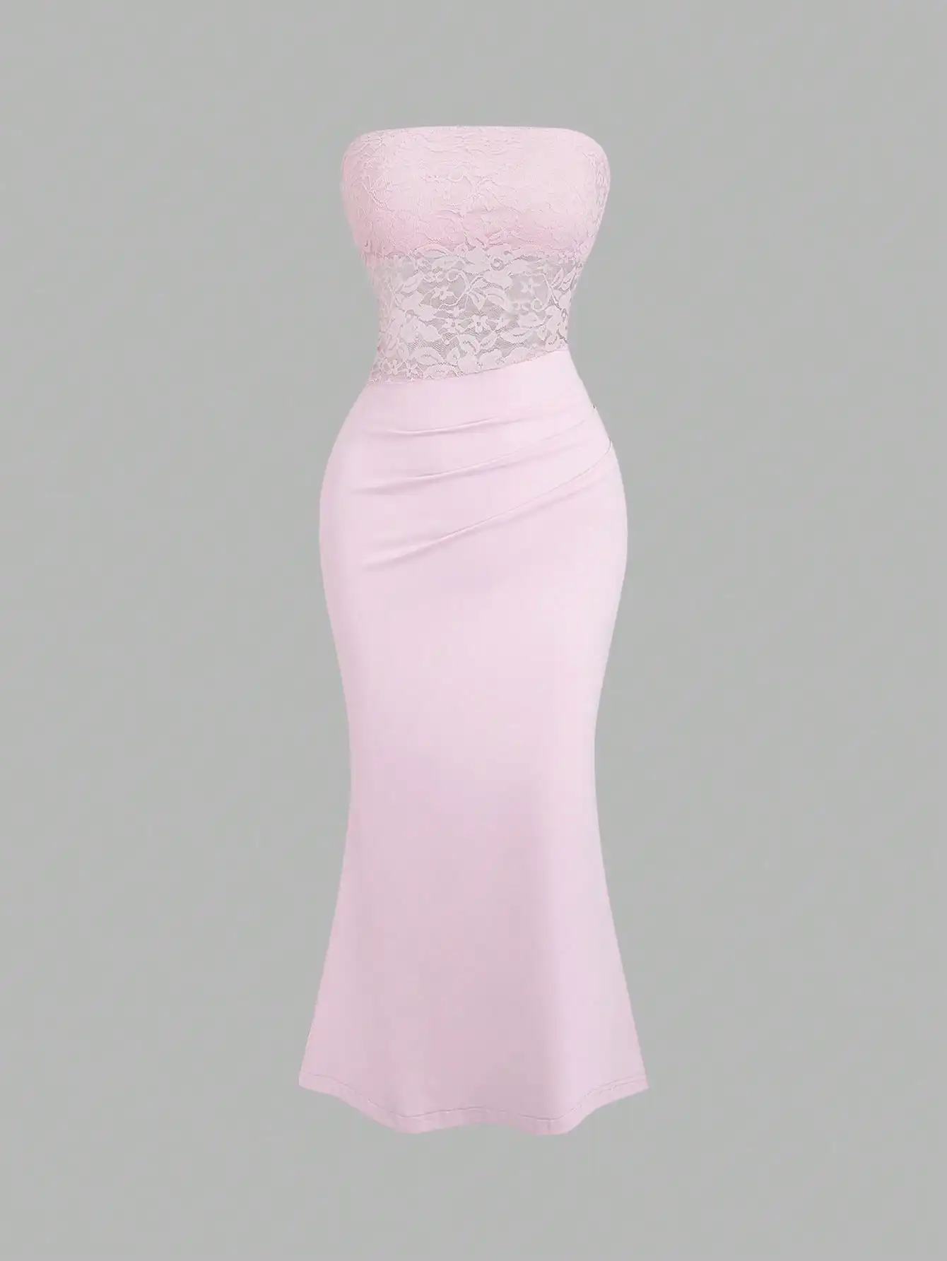 

Sweetra Petite Sweet Pink Lace Halter Mermaid Hem Long Dress For Women, Spring/Summer