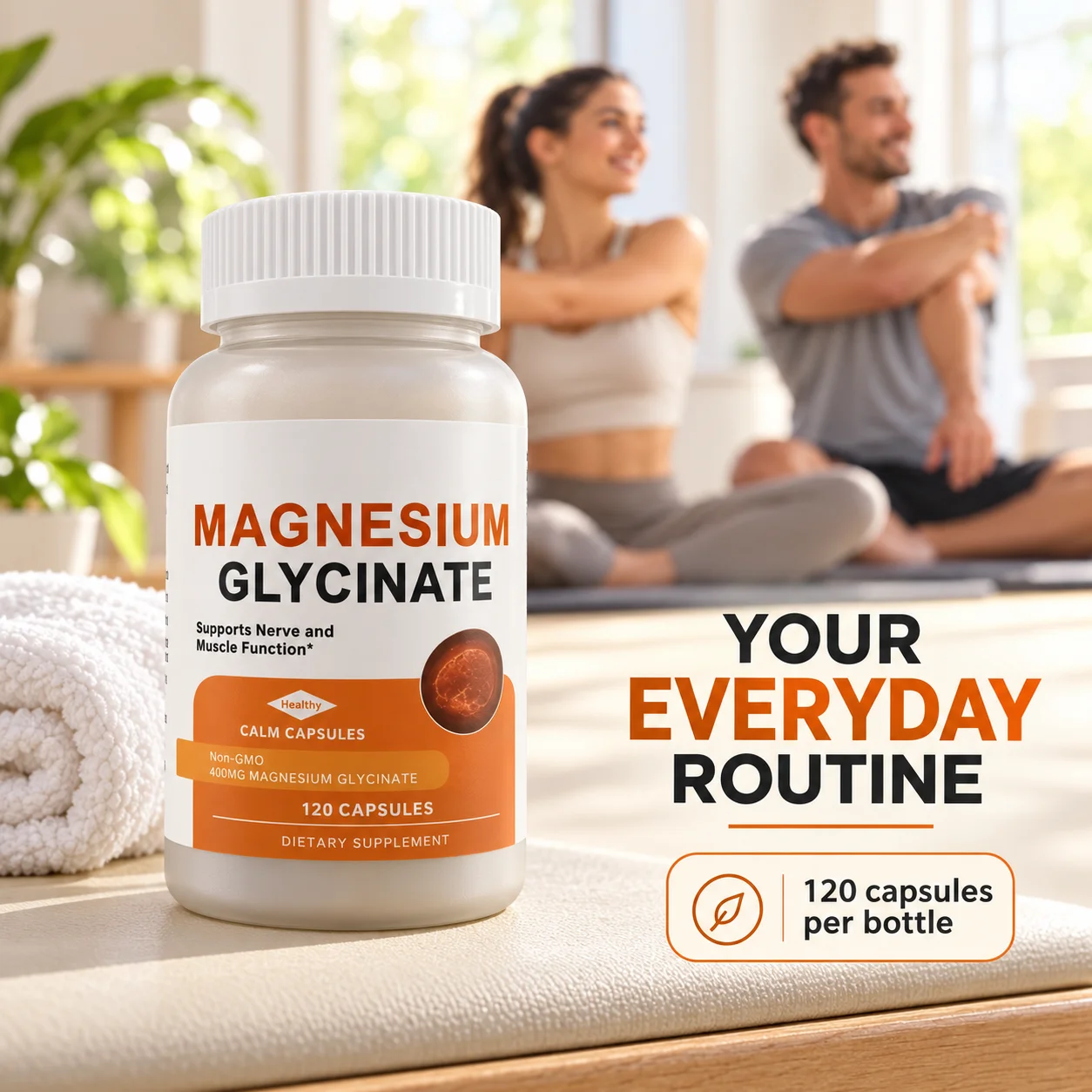 Magnesium Glycinate 400mg with Vitamin D3 and B6, 120 Capsules, Non-GMO Mineral Supplement, 60 Servings, Nerve & Muscle Support