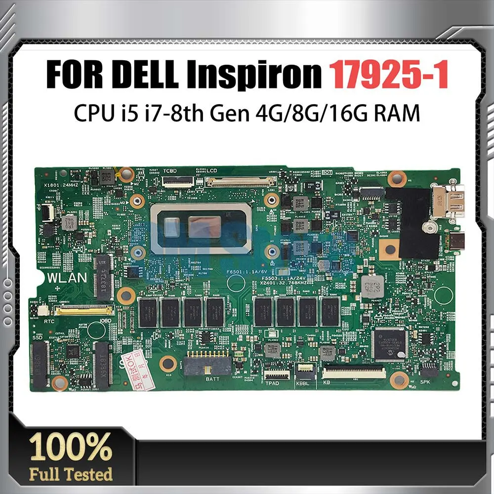 

Notebook Mainboard For DELL Inspiron 7386 02CF17 0V86CW 0NDK8H 17925-1 Laptop Motherboard I5-8265U I7-8565U CPU 4G 8G 16G RAM