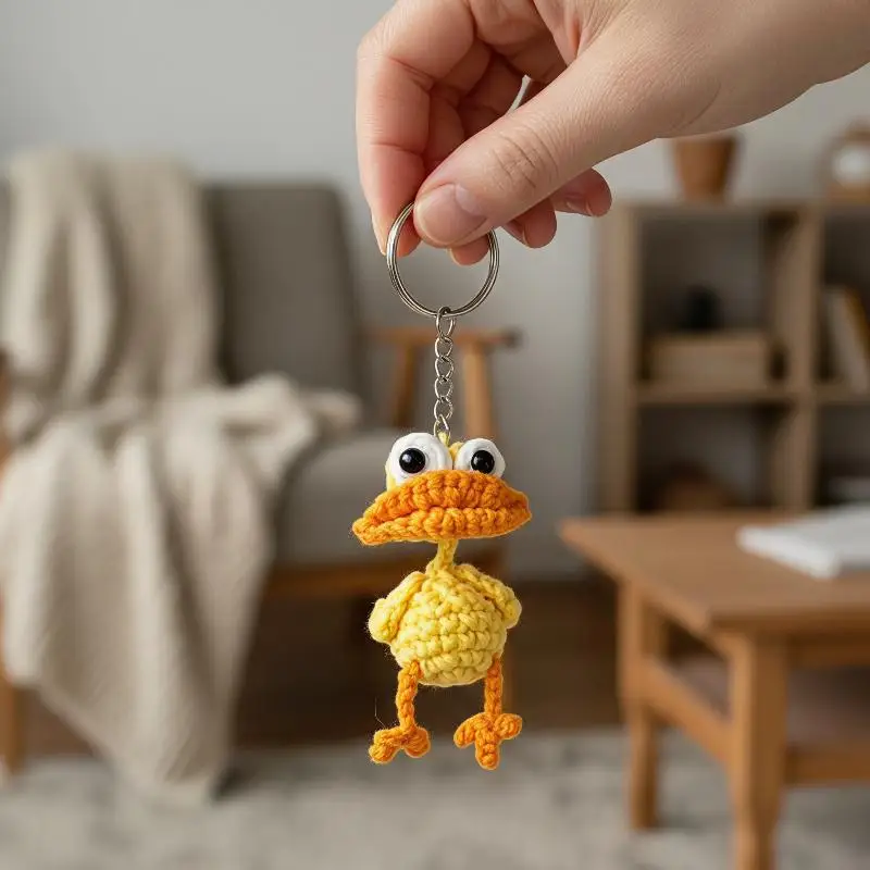 Niedliche Wurstmund-Enten-Häkel-Schlüsselanhänger, gestrickte Schlüsselanhänger, lustiger Häkel-Enten-Schlüsselanhänger für Taschenanhänger-Zubehör – Detail 2
