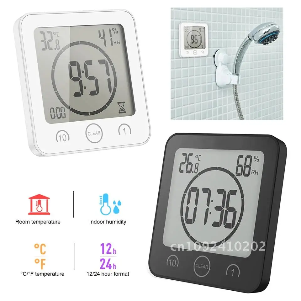 

LCD Digital Waterproof Water For Splashes Bathroom Wall Clock Temperature Humidity Room Timers Wash Kitchen Timer Clocks Shower