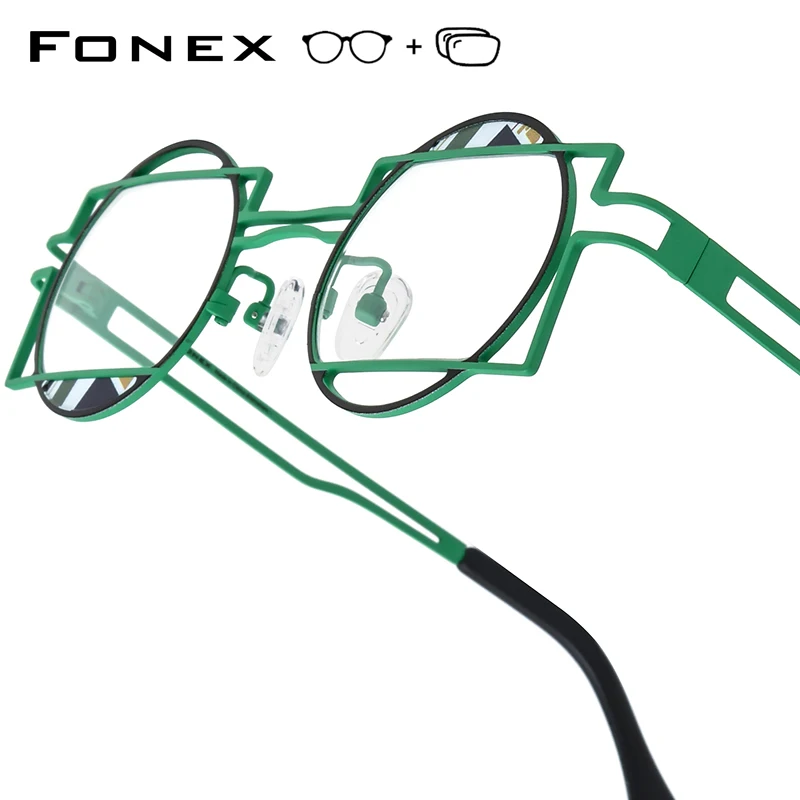FONEX Myopia Prescription Glasses Anti Blue Ray Progressive Optical Lens Eyewear Women Round Eyeglasses Titanium Frame 85929