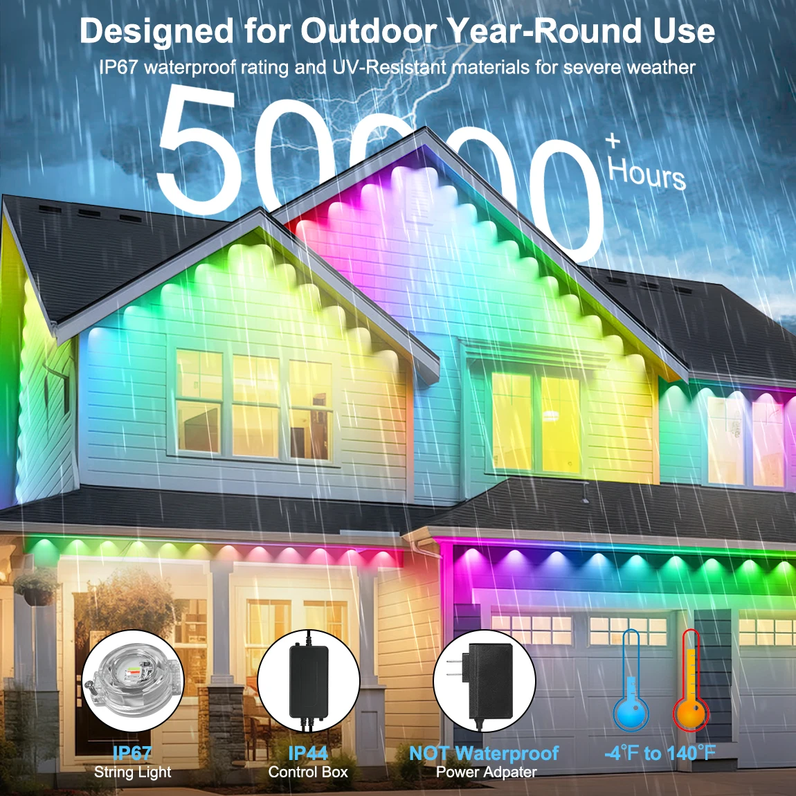 60 متر 100LED ضوء خارجي دائم هالوين الطنف ضوء مع التحكم عن بعد APP أليكسا جوجل مساعد لعيد الميلاد ديكور المنزل #3