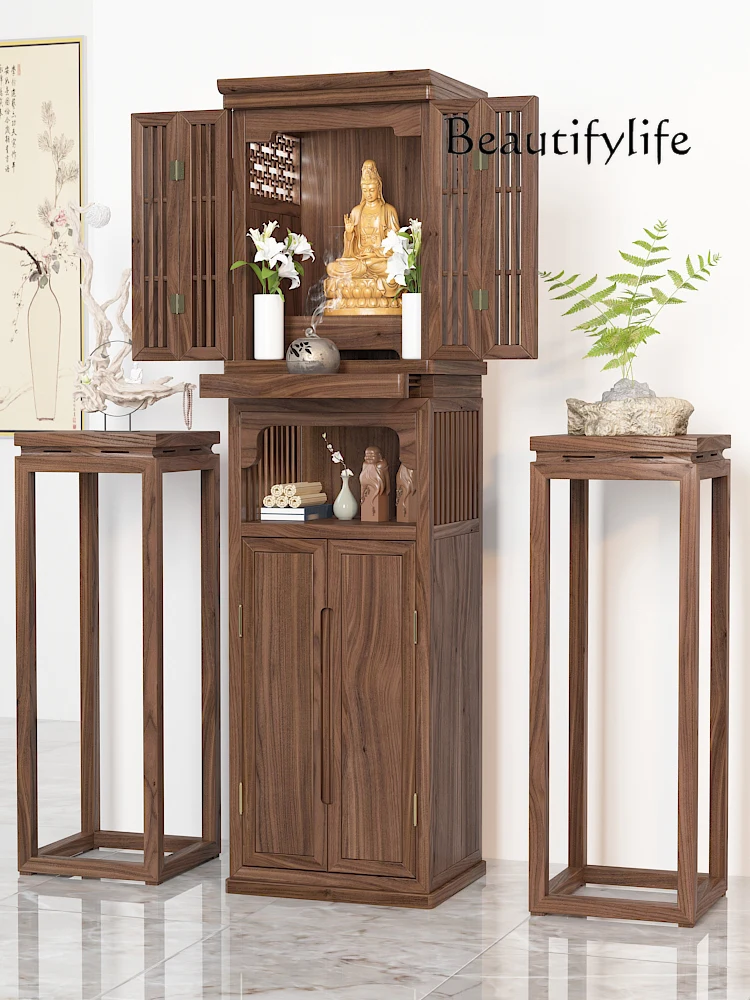 Black Walnut Buddha Niche Clothes Closet Buddha Shrine Bodhisattva Buddha Cabinet Simple Cabinet with Door God of Wealth