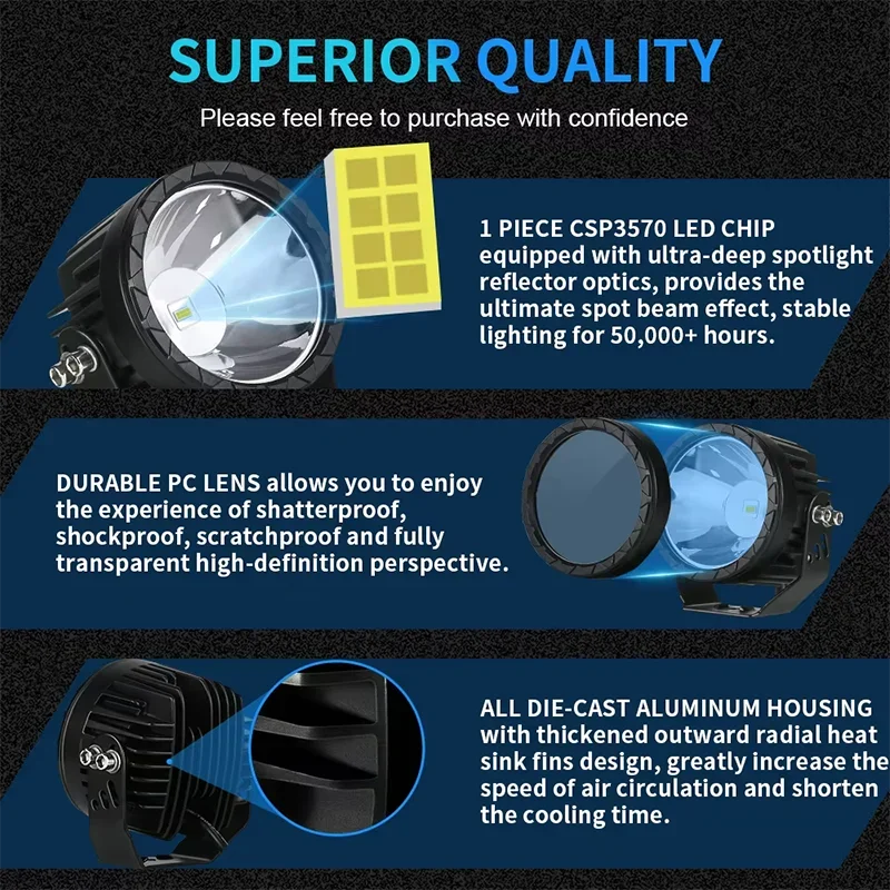 3.5 Inch 180W Round Spot Pods Light Bar High Bridges Vehicle Spotlight LED Bulbs for Brighter Long Range 4x4 Car Truck ATV SUV - view 5