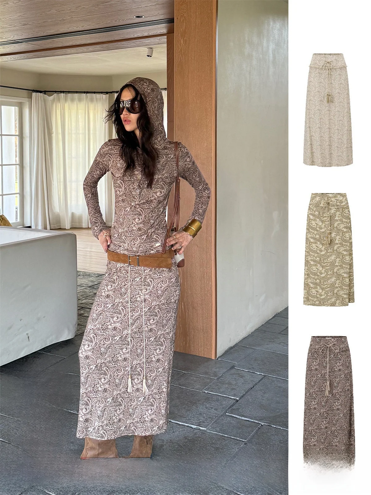 

Brand ODTD Early Autumn New Style Half Skirt with Elastic Waist And Cashew Flower Knitted mid Waist Straight Tube Skirt