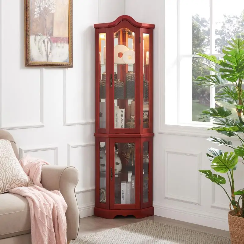 

Corner Curio Cabinet with Lighted Glass Display, Tempered Glass Doors & Shelves, Corner Storage for Living Room & Bedroom in
