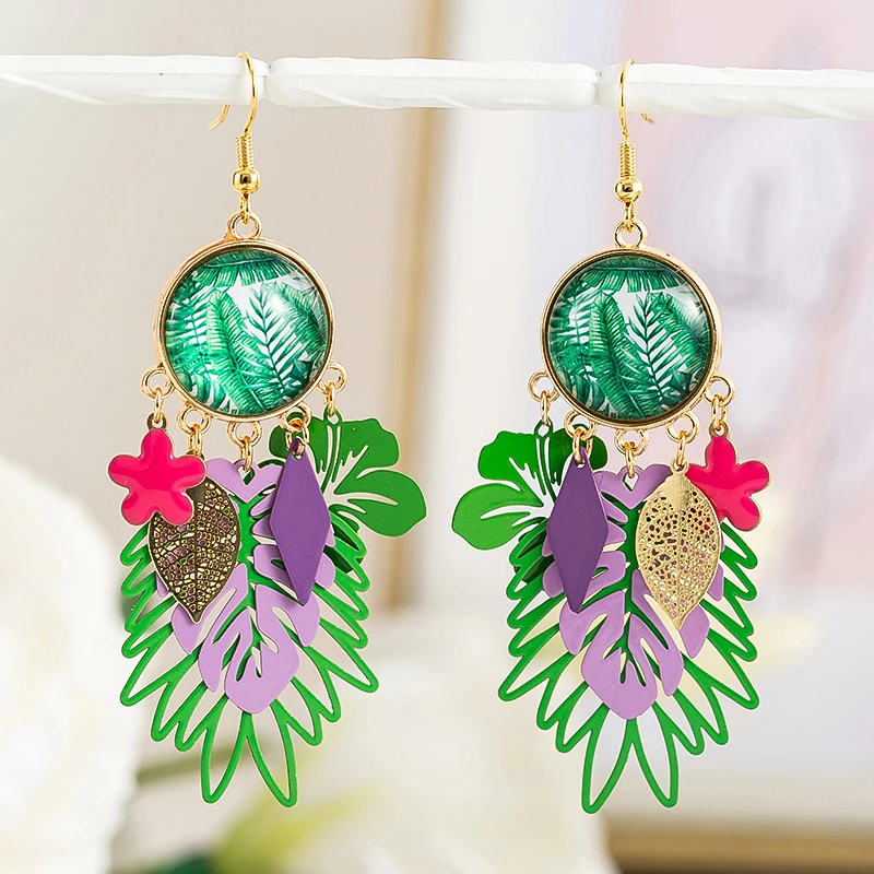 

Bohemia Style Long Tassel Green Drop Earrings for Women Tropical leaves Gold Color Earrings Fashion Jewelry Accessories