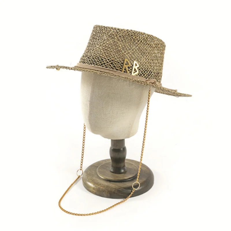 

Соломенная шляпа в стиле бохо с булавкой и цепочкой — женская декоративная шляпа от солнца, модная летняя пляжная шляпа с металлическим буквенным дизайном