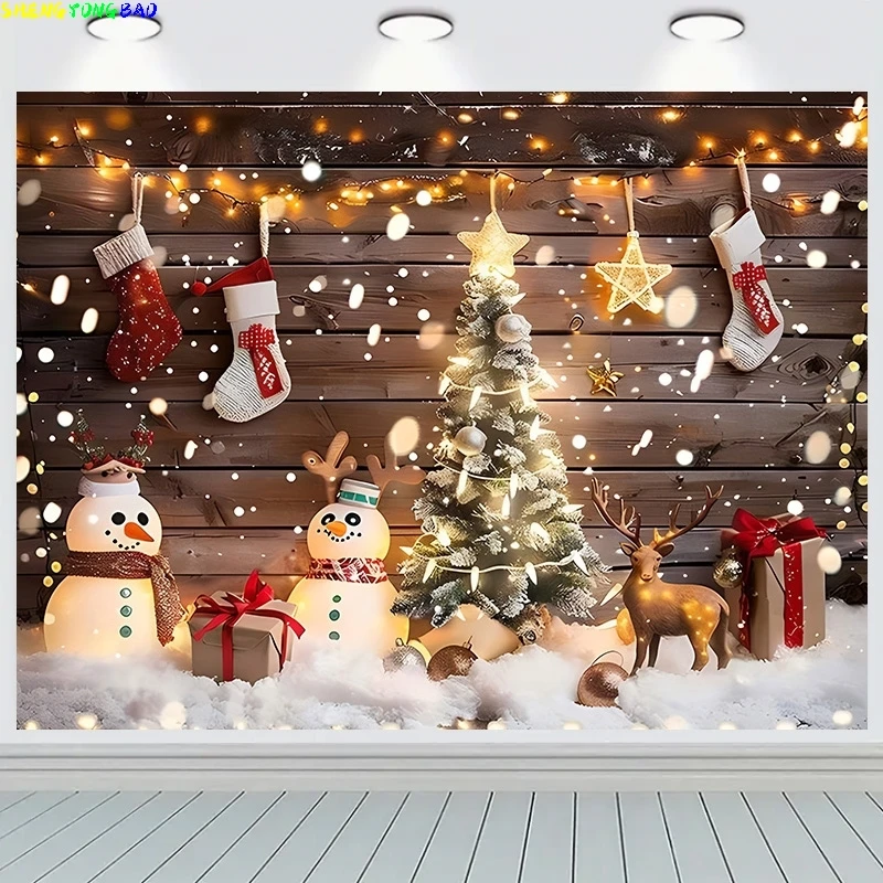 

Merry Christmas Wreath Window Glitter Photography Backdrop Happy New Year Background Family Holiday Party Decoration RR-97