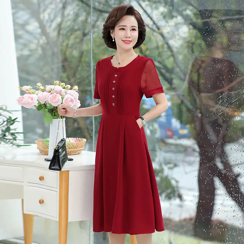 

Fashion and Casual Summer Slim Fit Solid Color Dress O-neck Short Sleeve Elegant Party Dress Women's Slim Fit Women's Wear L87