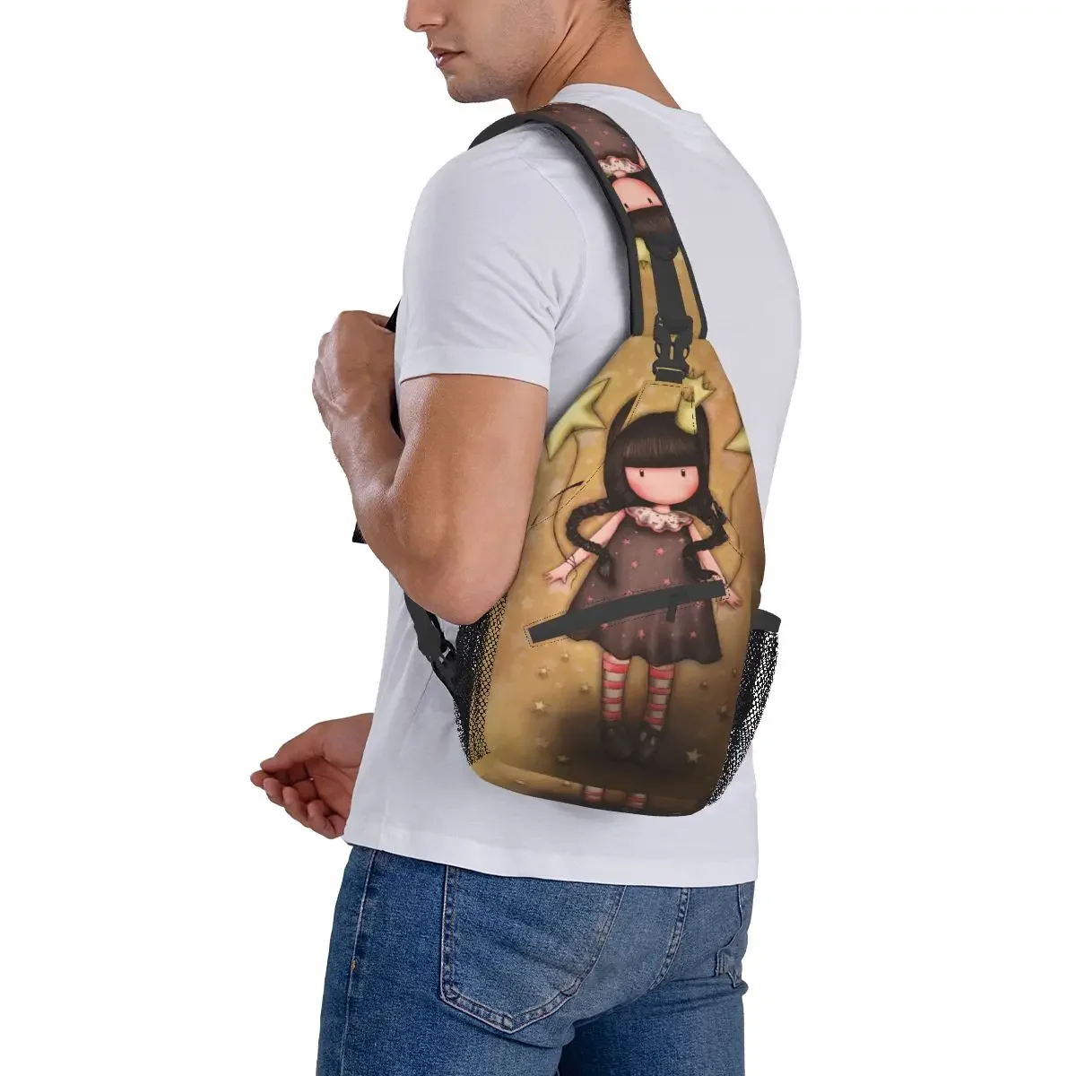 Santoro Gorjuss Doll Crossbody Sling Bags Small Chest Bag Art Cartoon Shoulder Backpack Daypack for Travel Hiking Sports Pack