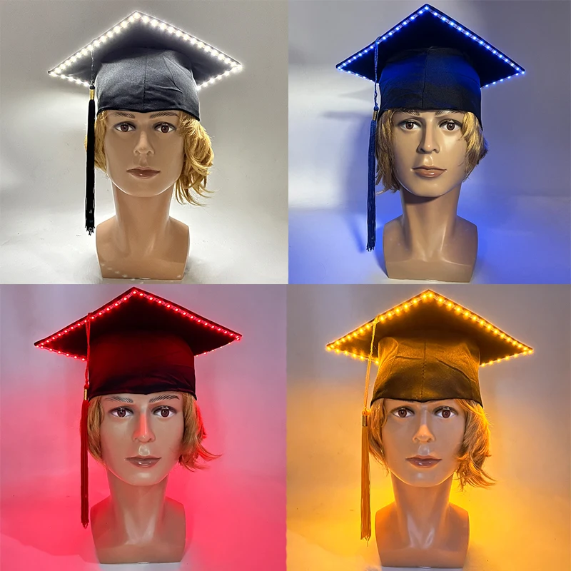 University LED Glowing Bachelor's Hat Tassels Cap Graduation Ceremony Supplies Mortarboard Master Doctor Academic Hat With Light