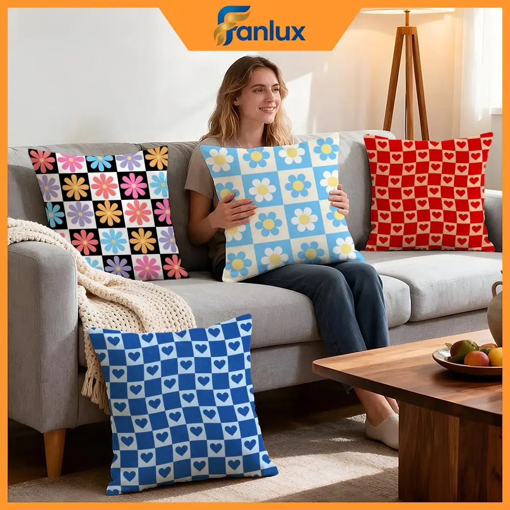 Pattern Checkerboard Pattern Cushion Cover 4Pcs Decorative Covers Soft Cushion Case for Sofa Couch Decor 40x40 45x45 Pillowcases