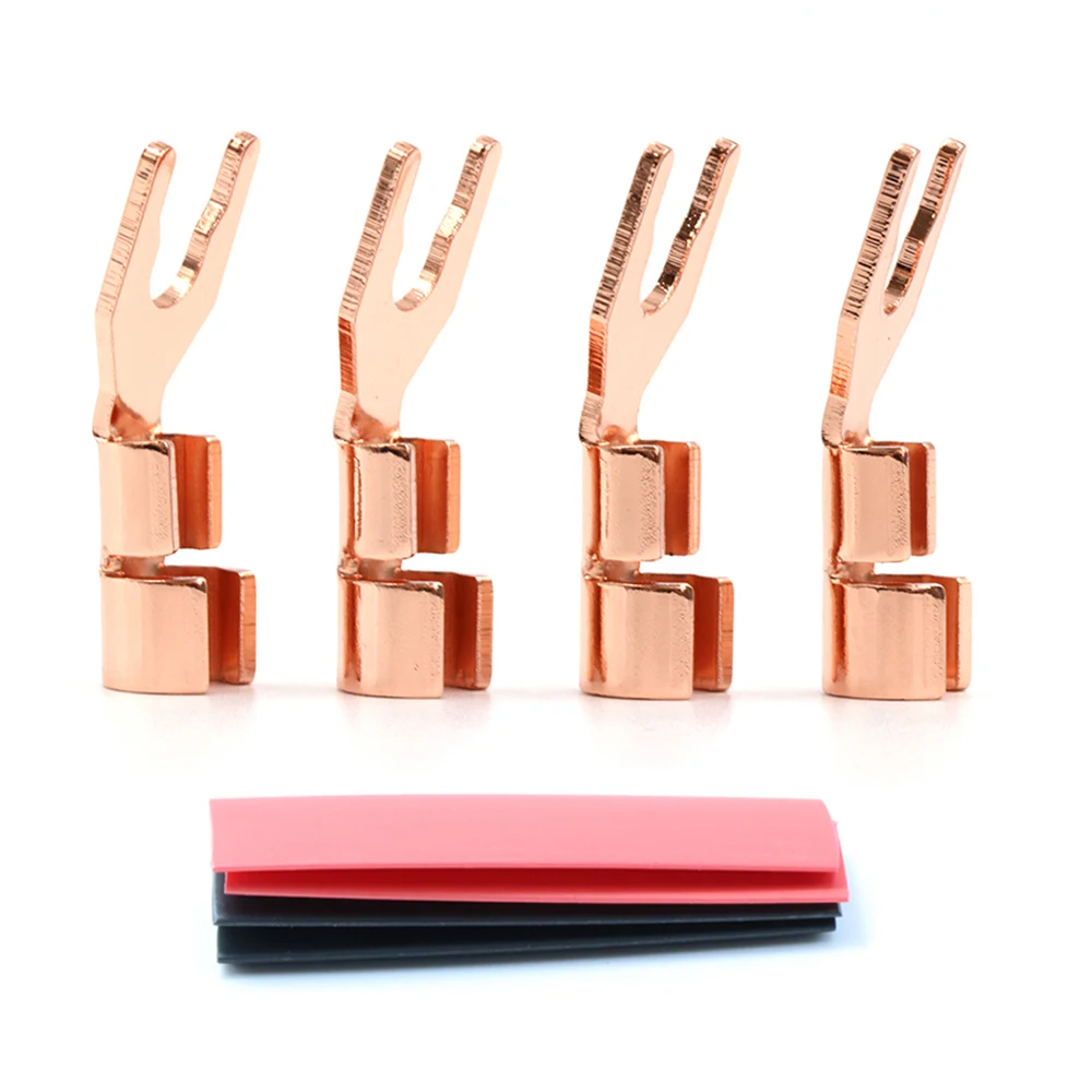 

8pcs HiFi Solid Copper Y Spades Gold Spade Plug Speaker Cable Wire Connector DIY speaker cable Spade Terminal Plug