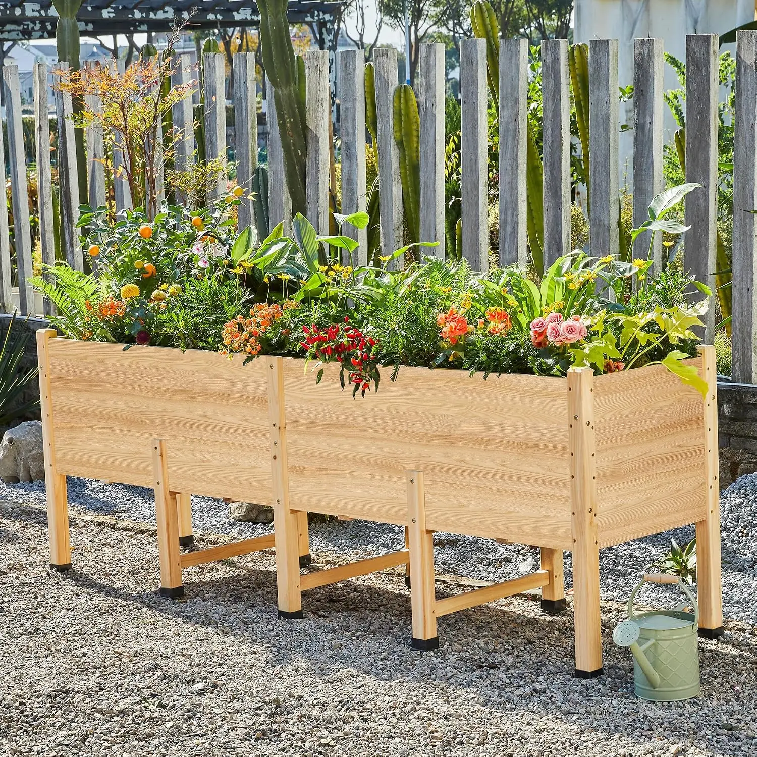 7x2 Ft Raised Garden Bed 16 Inch Deep Wood Planter Legs Drainage Holes Deep Rooted Vegetables Flowers Herbs Balcony Patio Backya