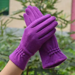 [BYSIFA] Autumn Winter Noble Purple Mittens Gloves Spring Women Pure Wool Gloves New Thick Warm Touch Screen Ladies Gloves