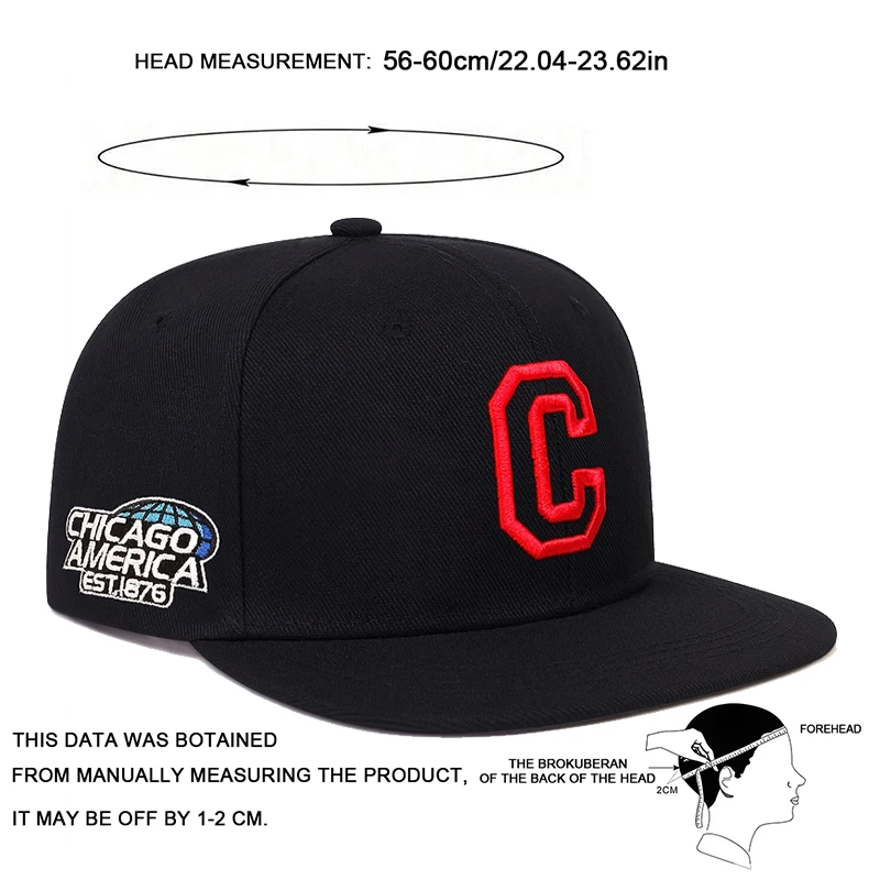 Unisex C Letter Embroidery Side CHICAGO Hip-hop Hats Fashion Spring Autumn Outdoor Adjustable Casual Baseball Caps Sunscreen Hat