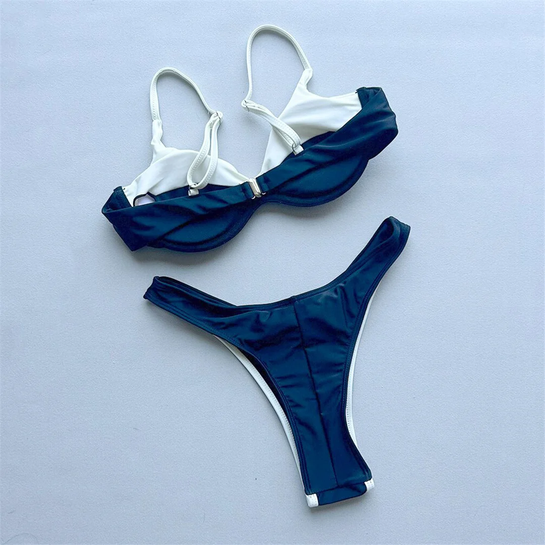 Splicing-Bikini mit Bügel, Damen-Badeanzug, zweiteiliges Bikini-Set, brasilianischer Badeanzug mit Polsterung, Badebekleidung, Schwimmbekleidung V8457 – Detail 5