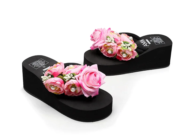 Slippers Women Handmade Slippers Summer Flip Flop Flowers Female High Heel Ladies Bohemia Beach Sandal Slippers Home Slippers