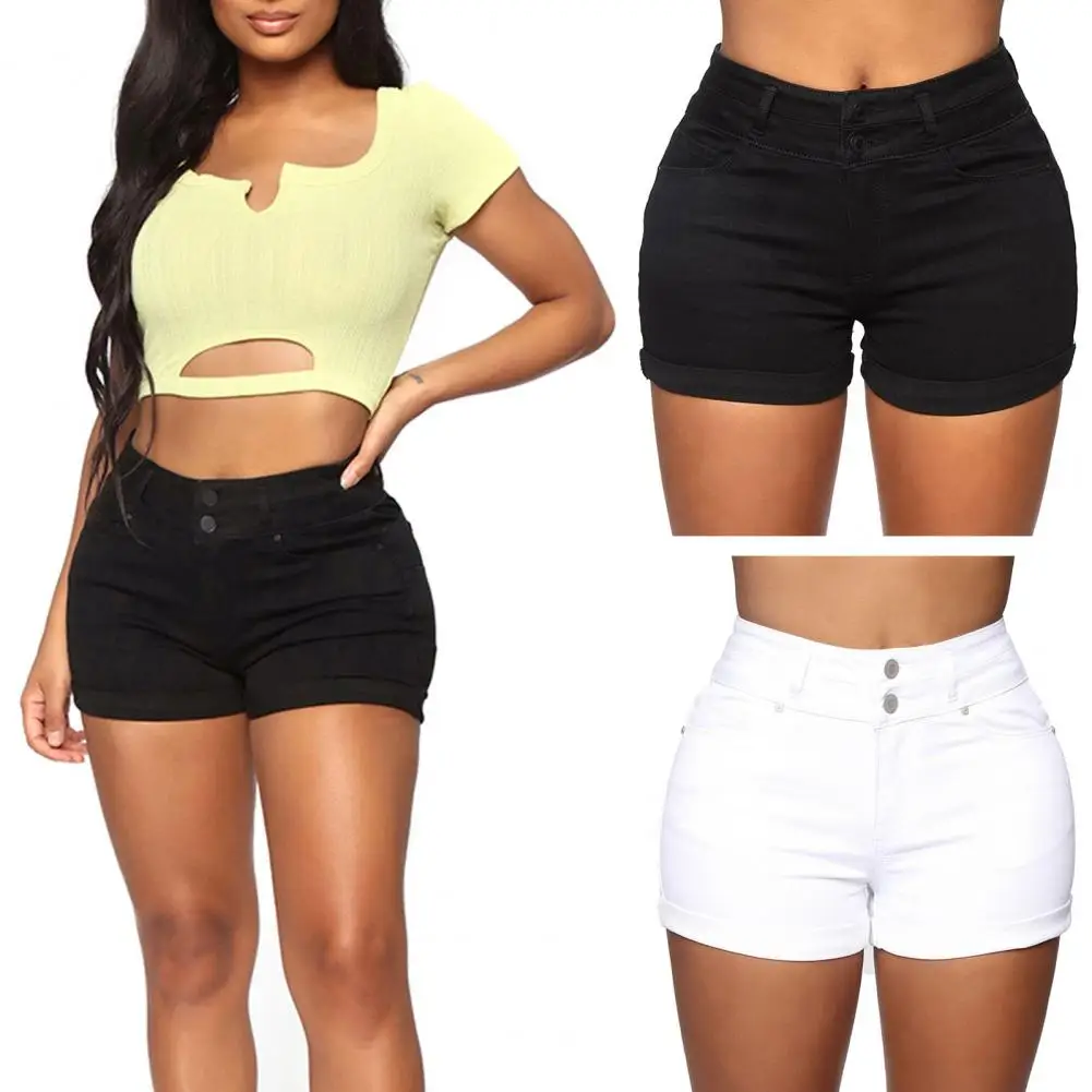 2024 Summer New Black and White High Waist Denim Shorts For Women Fashion Sexy Slim Fit Stretch Jeans Shorts S-2XL