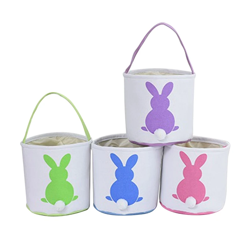 Easter Bunny Baskets Set Kit For Kids, 4 Pack Canvas Easter Eggs Hunt Bag Set Rabbit Gifts Toys Bucket Tote