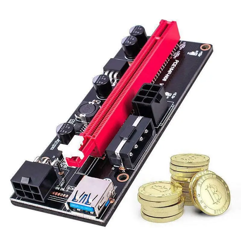 10 Pcs PCI-E pcie Riser 009S Express 1X 4x 8x 16x Extender PCI E USB Riser 6Pin Adapter Card SATA 15pin for BTC Miner