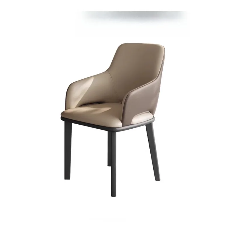 Silla de comedor de madera maciza, silla italiana de cuero ligera de lujo.