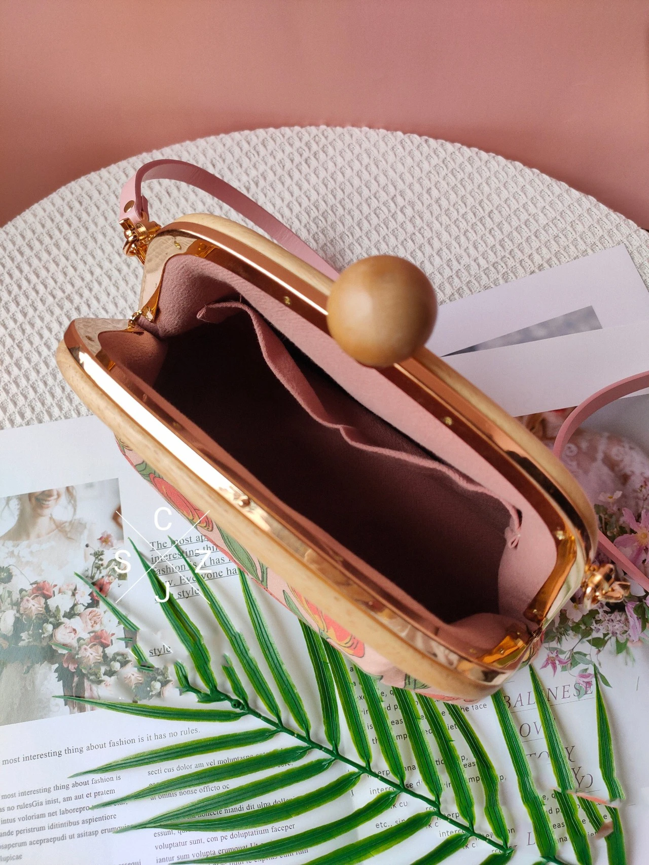 Lost in Vintage French Tulip borsa a tre strati con telaio in legno frizione Spring Fields Vibe borsa da sposa borsa a tracolla