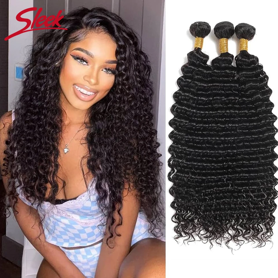 Sleek Malaysia 12A Deep Wave Human Hair Bundles 100% Real Human Hair Unprocessed Virgin Longer Lifespan Wet And Wavy Hair Weave