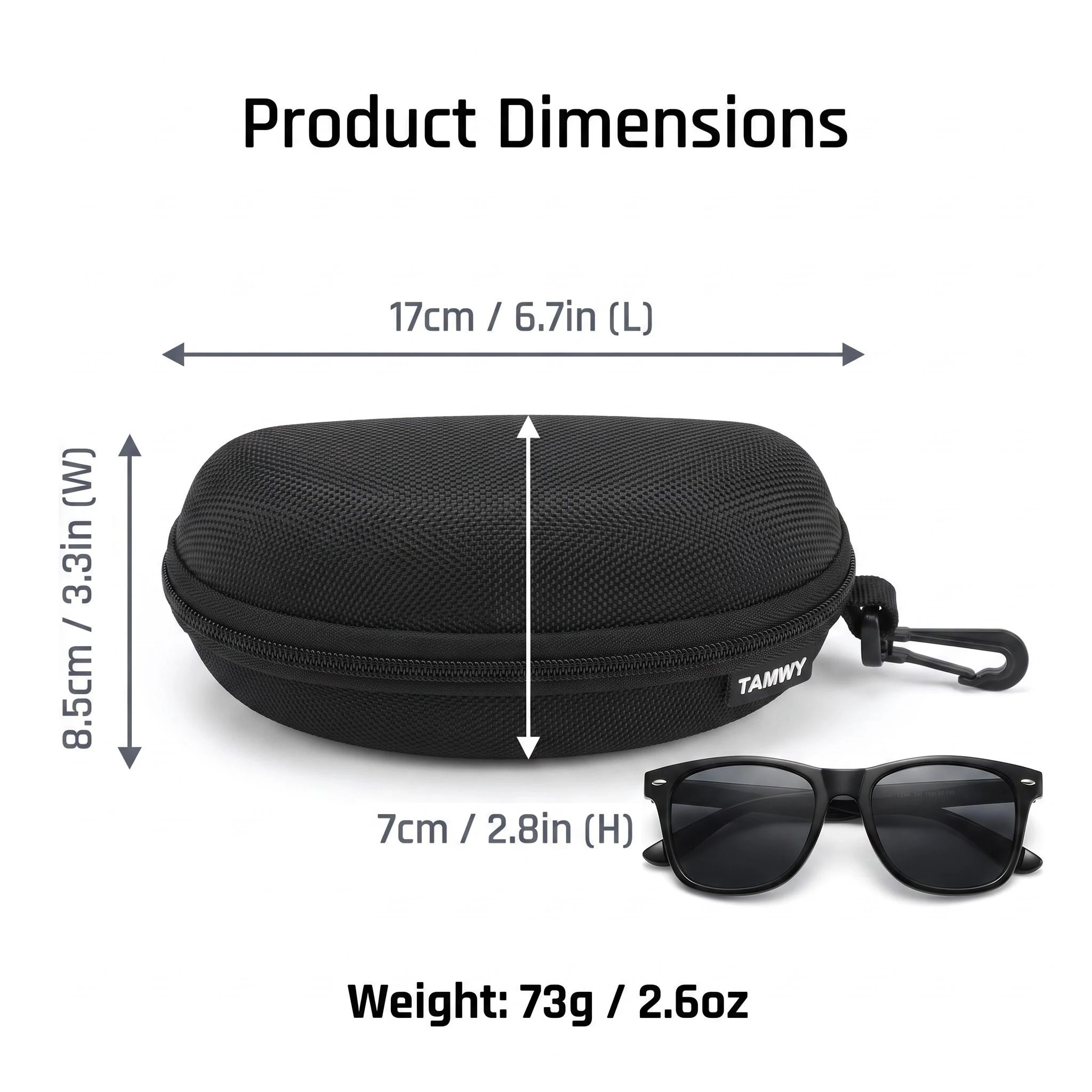 Double Layer Protection Hard EVA Sunglasses Case with Soft Velvet Lining & Carabiner Hook