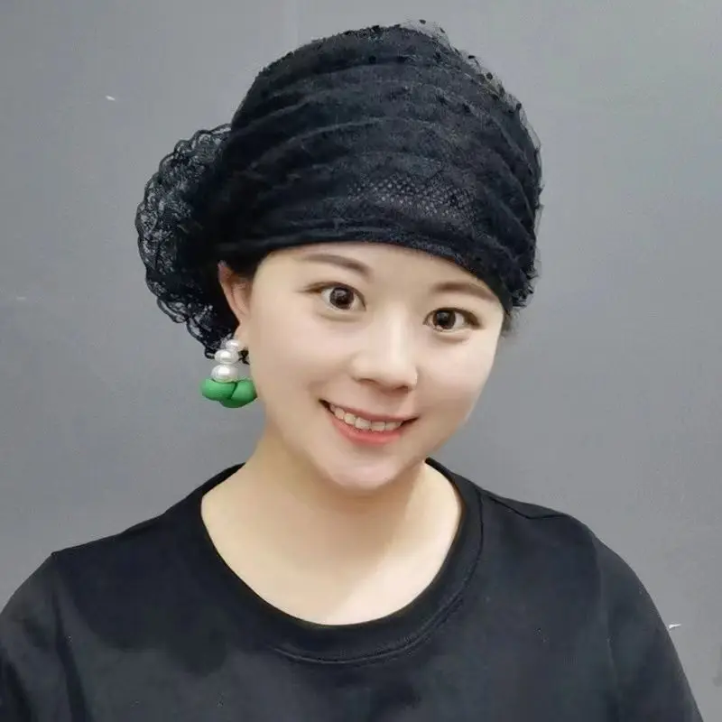 Polka Dot Lace Cap Underscarf Flower Turban Breathable Hat Women Headscarf Muslim Hijab Bonnet Beanies Undercap Head Cover Scarf
