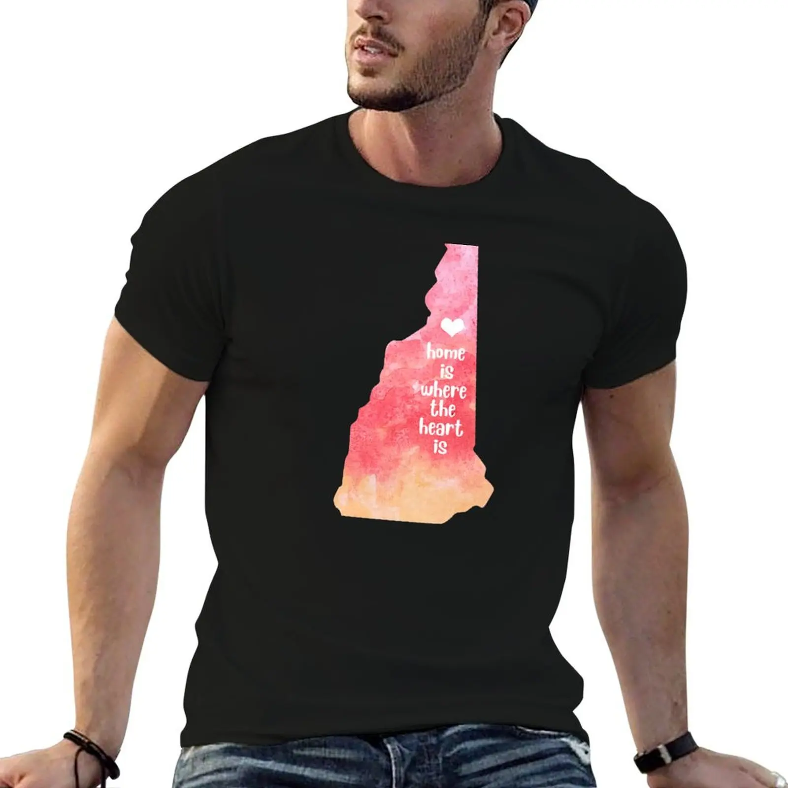 

Новая карта Hampshire США, акварельная розовая футболка NH с акварелью, футболки с аниме для мужчин, мужские футболки с рисунком, футболка