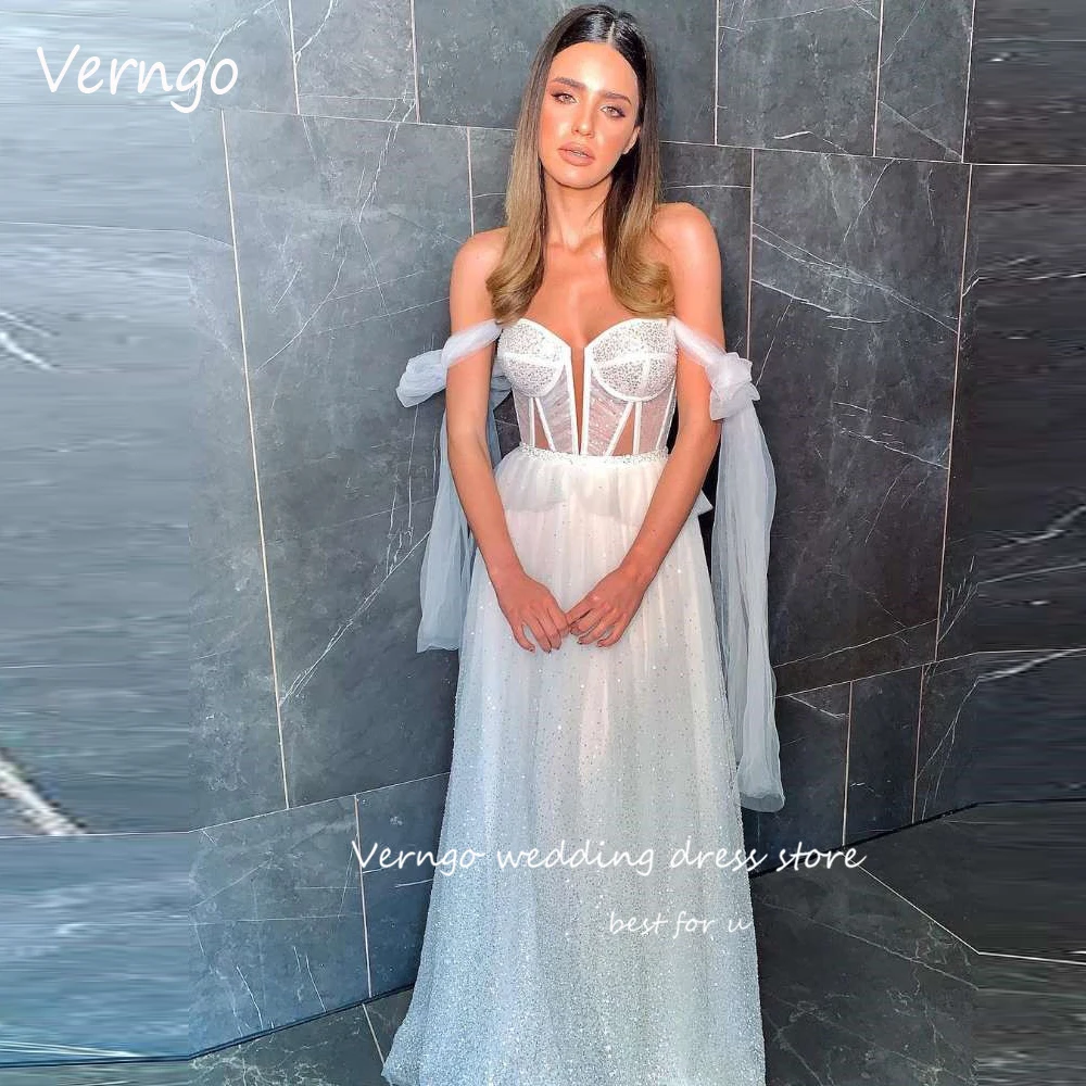 

Verngo 2023 Sparkly A Line Wedding Dresses Sweetheart Straps Cut-Out Arabic Shiny Sparkly Bridal Gowns Robe de mariage 2023