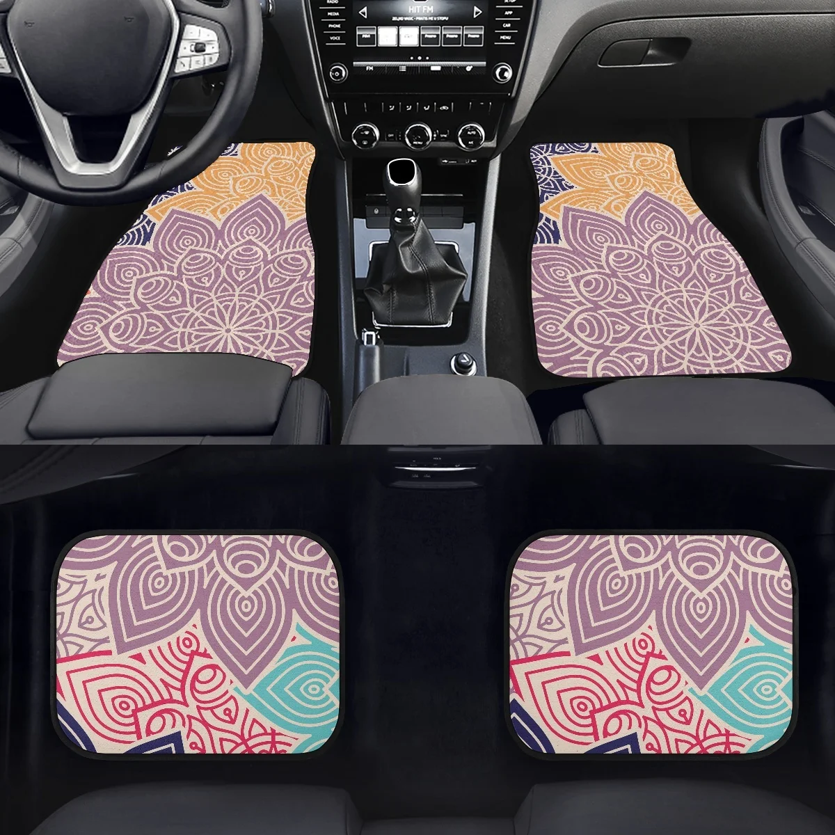 

Pink Mandala Pattern All-Climate 4-piece Rubber Floor Mats for Car SUV Van Truck Heavy Duty Carpet Set Thick New for Women Men