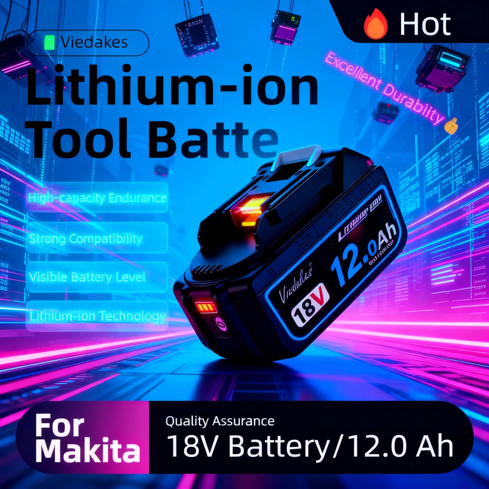 

Original for Makita Battery, 12Ah BL1860 Makita 18V battery, For Makita DDF487 DTW700 DGA405 DTD173 HR140Z 18V Power Tool