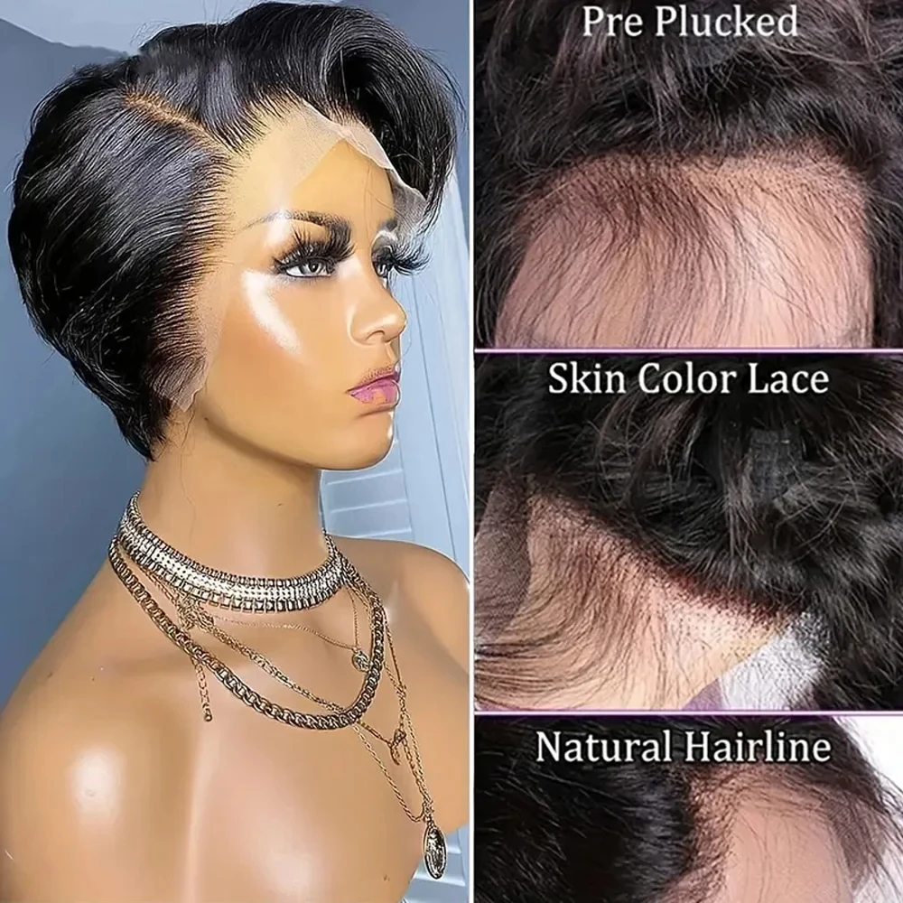 Pixie Cut Wig Human Hair 13x4 Lace Front Wigs 8 inch Short Pixie Cut Human Hair Wigs Pre Plucked Short Straight Bob Wigs