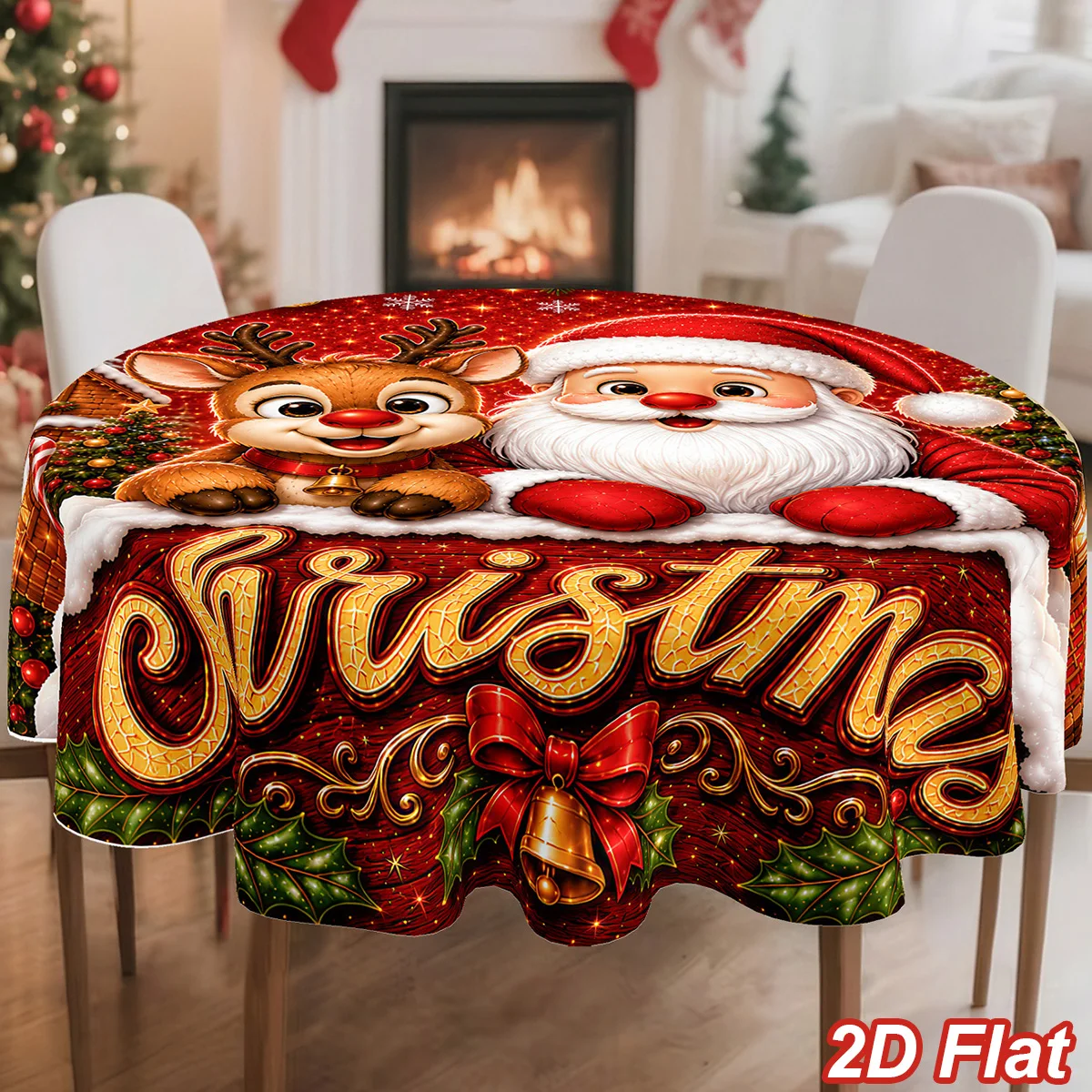 Christmas Tablecloth Merry Christmas Decorations for Home 2026 Santa Claus Elk Table Cover Navidad Natal New Year Party Supplies