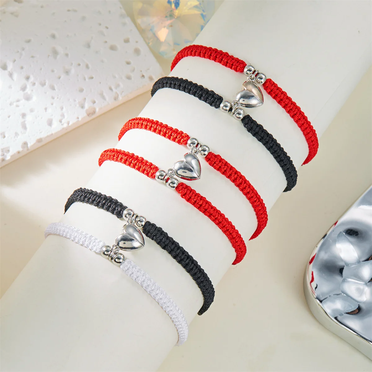 2Pcs/Set Romantic Heart Magnetic Attract Couple Bracelet For Women Men Fashion Braided Rope Matching Bracelet Friendship Jewelry
