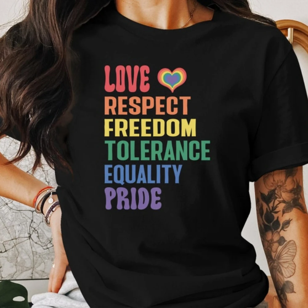 Love Respect Freedom Tolerance Equality Pride T-Shirt Gay Pride Shirt LGBTQ Tee Rainbow Pride T-Shirt Equality Shirt Cotton Tops