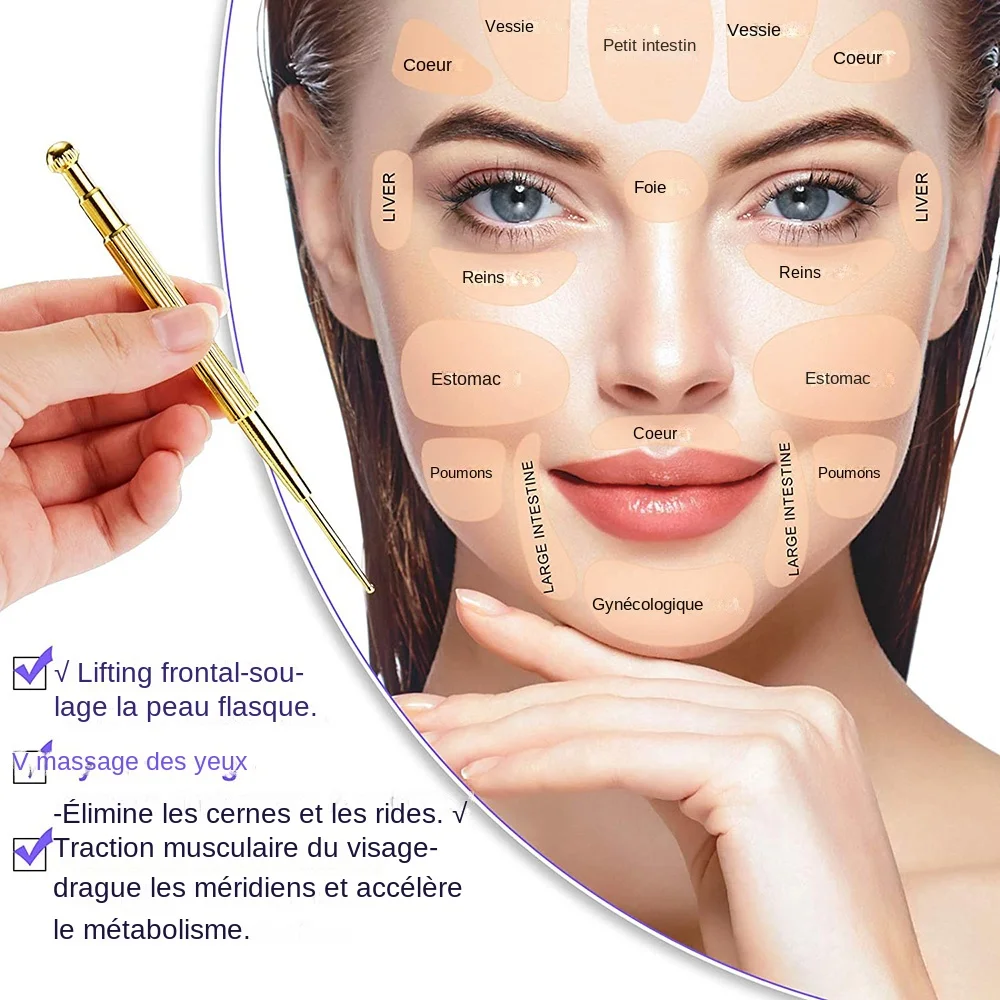 Description Picture 2 of itemFacial Reflexology Massage Tool Retractable Acupuncture Pen Double Headed Spring Ear Care Tool Point Probe Pen Massager for Face