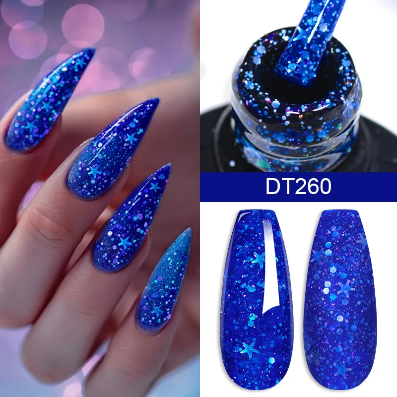 MEET ACROSS 7ml Glitter Gel Nail Polish Shiny Christmas Sequins Winter Color Semi Permanant Soak Off Nail Art Varnish Manicure