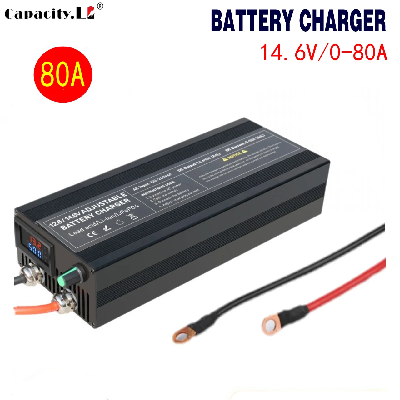 12V 50A Lifepo4 Ladegerät 80A 30a Schnellladegerät 900W 40A Lithium-Batterieladegerät 14,6V Batterie 60A Adapter Camping Batterieladung