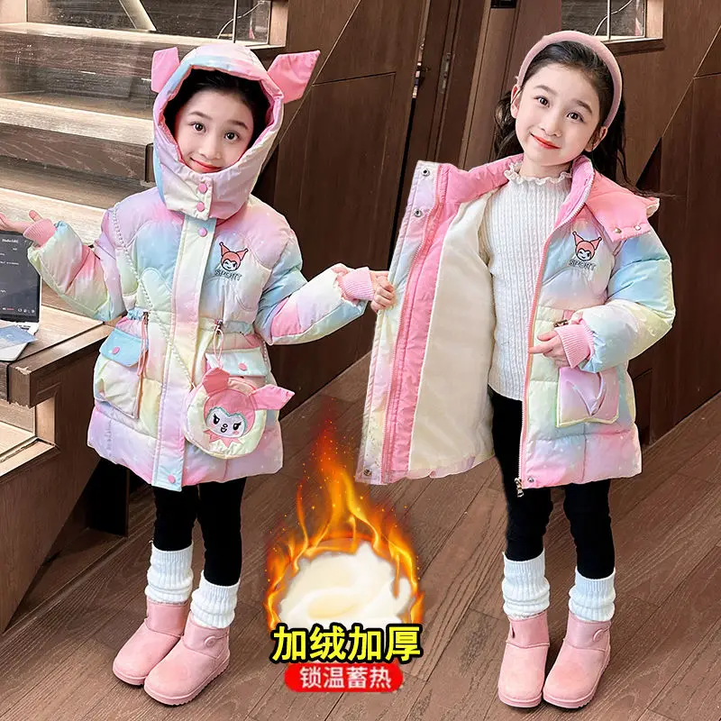 Sanrios Girl Winter Cotton Clothes Winter Coat Anime Kawaii Cartoon Kuromi New Child Thicken Keep Warm Cotton Padded Jacket